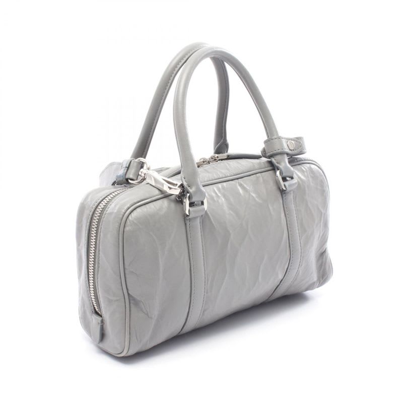 Prada Handbag Gray Leather Triangle Logo 2-Way Shoulder Ladies
