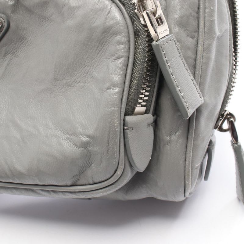 Prada Handbag Gray Leather Triangle Logo 2-Way Shoulder Ladies