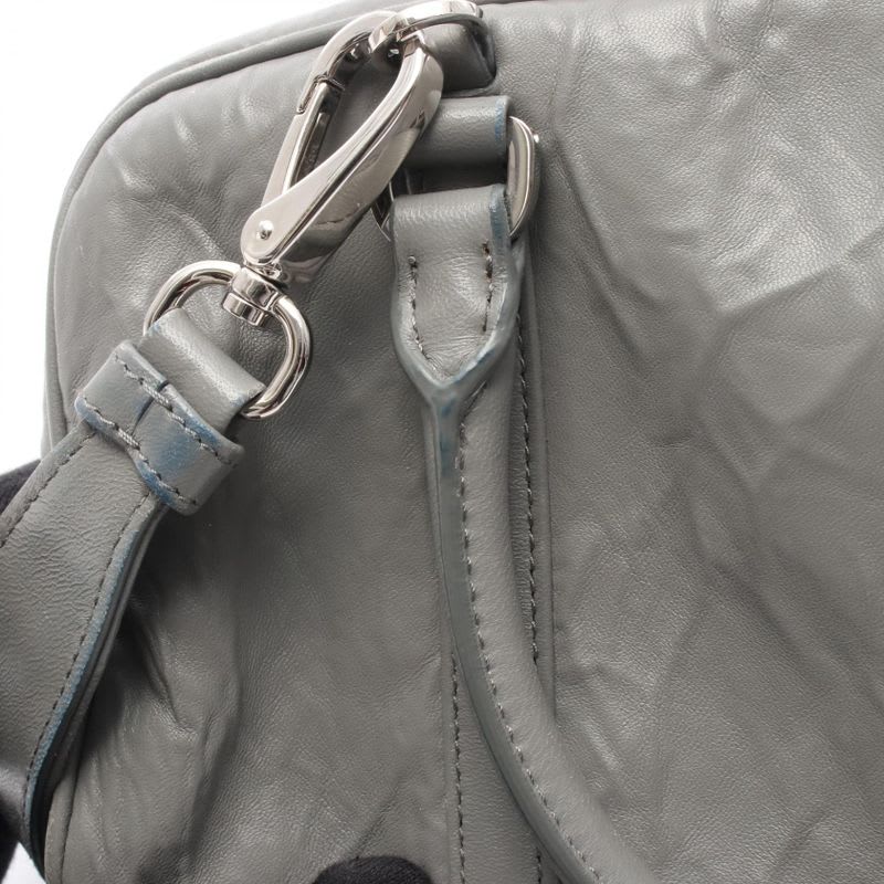 Prada Handbag Gray Leather Triangle Logo 2-Way Shoulder Ladies