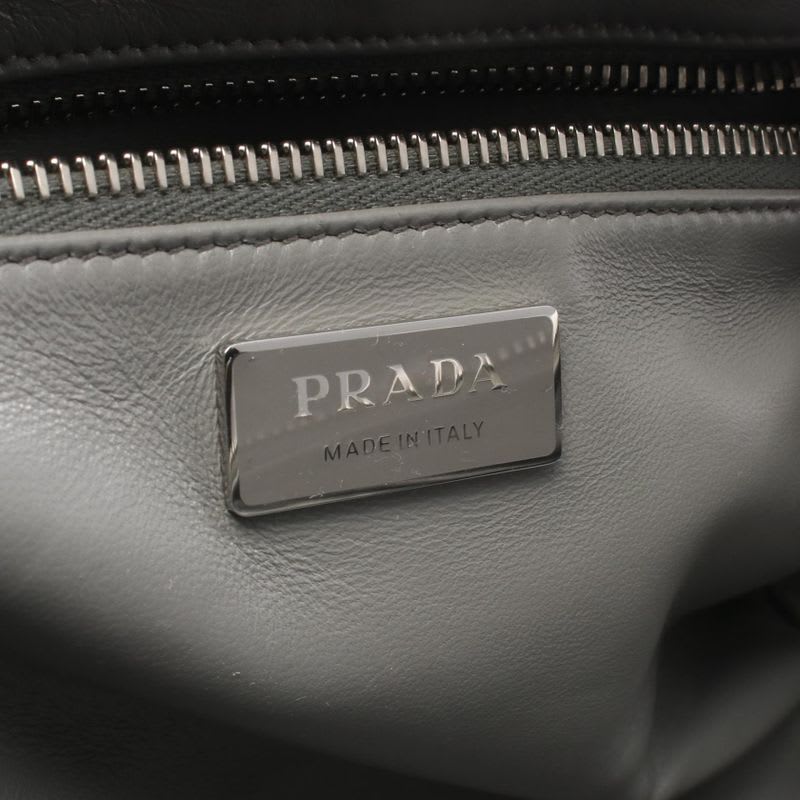Prada Handbag Gray Leather Triangle Logo 2-Way Shoulder Ladies