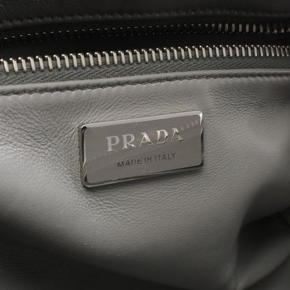 Prada Handbag Gray Leather Triangle Logo 2-Way Shoulder Ladies