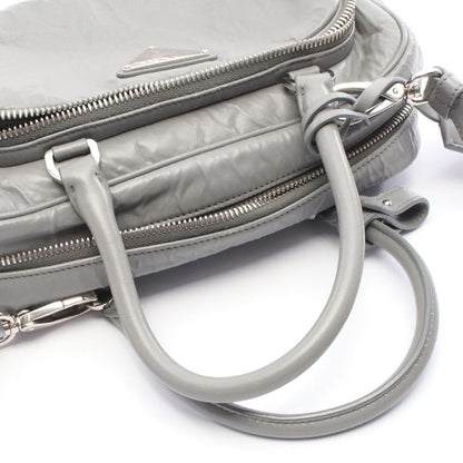 Prada Handbag Gray Leather Triangle Logo 2-Way Shoulder Ladies