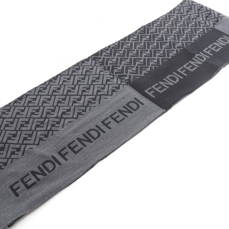 Fendi Muffler FF Pattern Wool Silk Muffler Unisex Used A