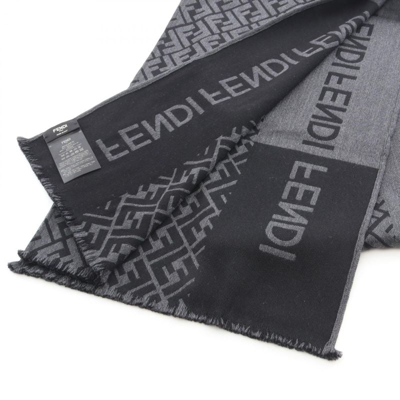 Fendi Muffler FF Pattern Wool Silk Muffler Unisex Used A