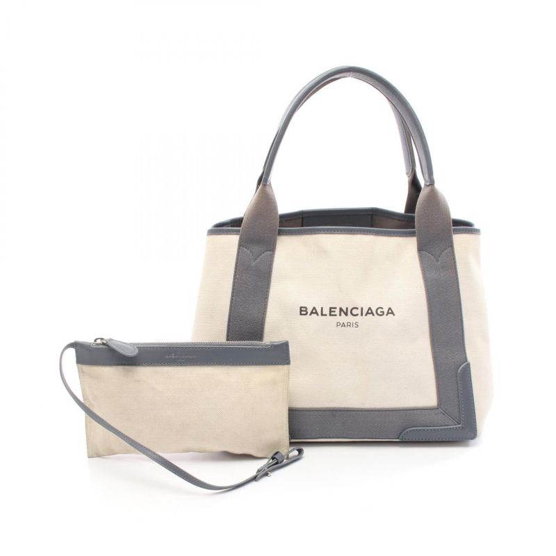 Balenciaga Tote Bag NAVY Cabas S Navy Cabas 339933 Natural Gray Canvas Leather