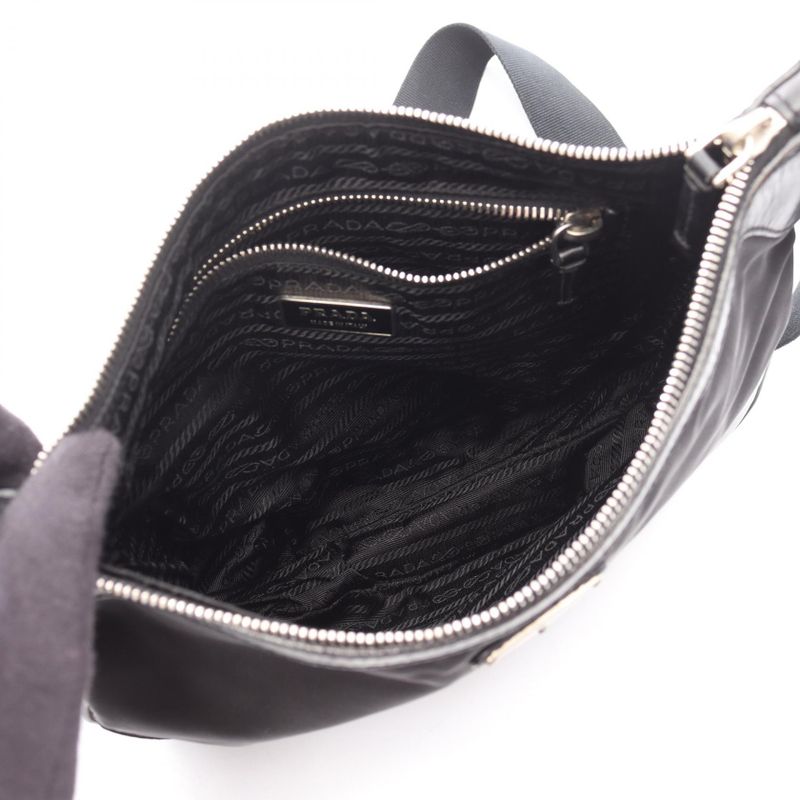 Prada Shoulder Bag Black Nylon Leather Triangle Logo Shoulder Bag Women's Used B