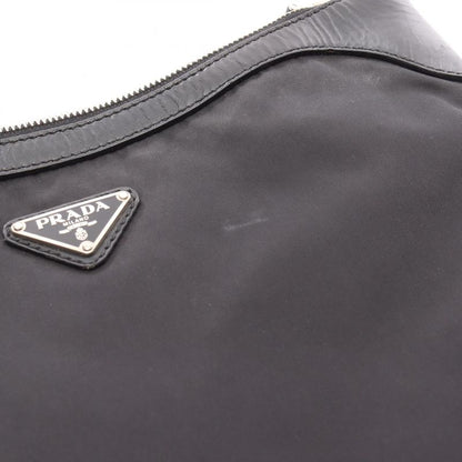 Prada Shoulder Bag Black Nylon Leather Triangle Logo Shoulder Bag Women's Used B