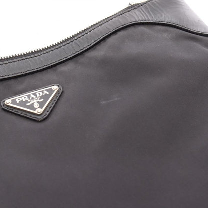 Prada Shoulder Bag Black Nylon Leather Triangle Logo