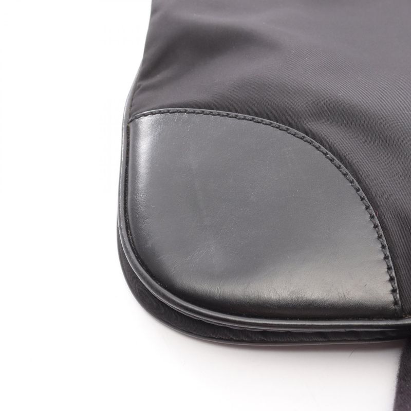 Prada Shoulder Bag Black Nylon Leather Triangle Logo Shoulder Bag Women's Used B