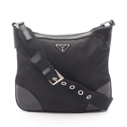 Prada Shoulder Bag Black Nylon Leather Triangle Logo Shoulder Bag Women's Used B