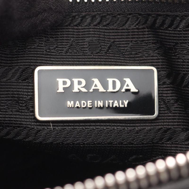 Prada Shoulder Bag Black Nylon Leather Triangle Logo Shoulder Bag Women's Used B