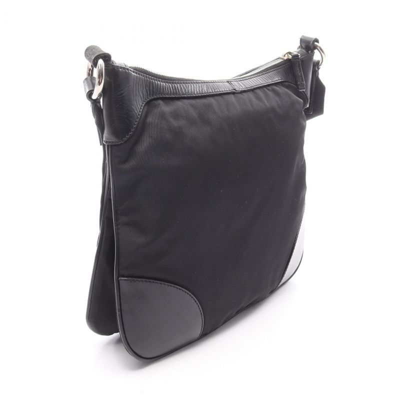 Prada Shoulder Bag Black Nylon Leather Triangle Logo Shoulder Bag Women's Used B