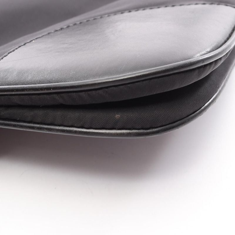 Prada Shoulder Bag Black Nylon Leather Triangle Logo Shoulder Bag Women's Used B