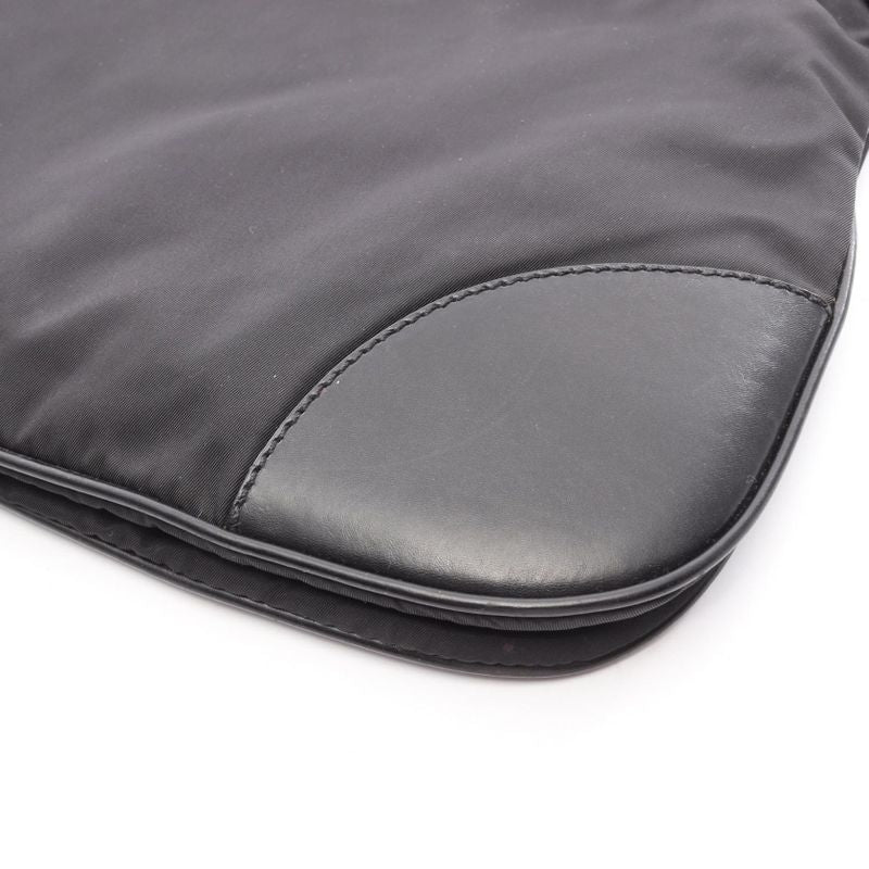 Prada Shoulder Bag Black Nylon Leather Triangle Logo Shoulder Bag Women's Used B