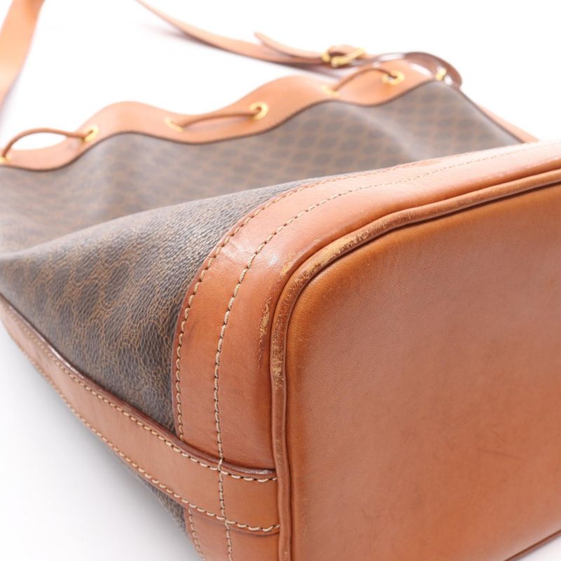 Celine Shoulder Bag Dark Brown PVC Coated Canvas Leather Macadam Shoulder Bag