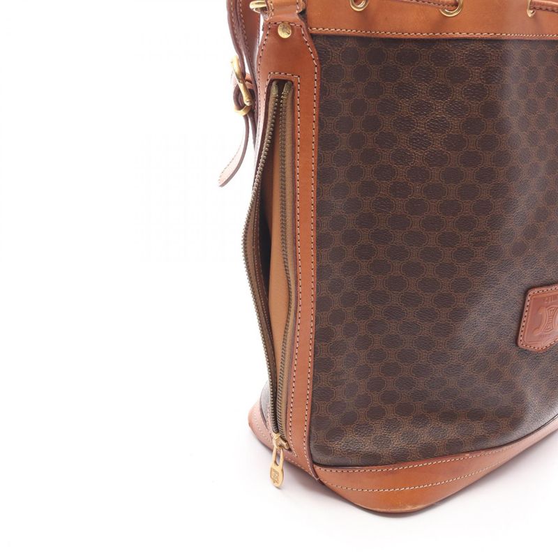 Celine Shoulder Bag Dark Brown PVC Coated Canvas Leather Macadam Shoulder Bag