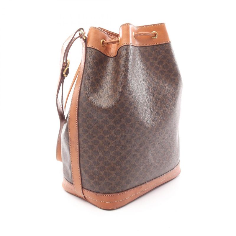 Celine Shoulder Bag Dark Brown PVC Coated Canvas Leather Macadam Shoulder Bag