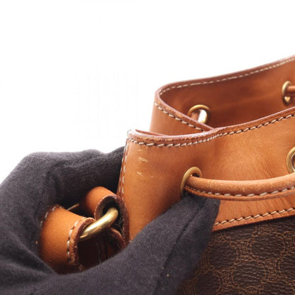 Celine Shoulder Bag Dark Brown PVC Coated Canvas Leather Macadam Shoulder Bag