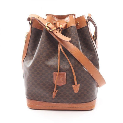 Celine Shoulder Bag Dark Brown PVC Coated Canvas Leather Macadam Shoulder Bag