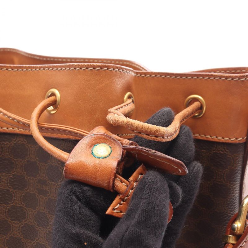 Celine Shoulder Bag Dark Brown PVC Coated Canvas Leather Macadam Shoulder Bag