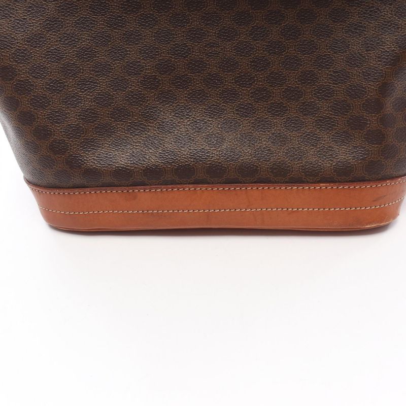 Celine Shoulder Bag Dark Brown PVC Coated Canvas Leather Macadam Shoulder Bag