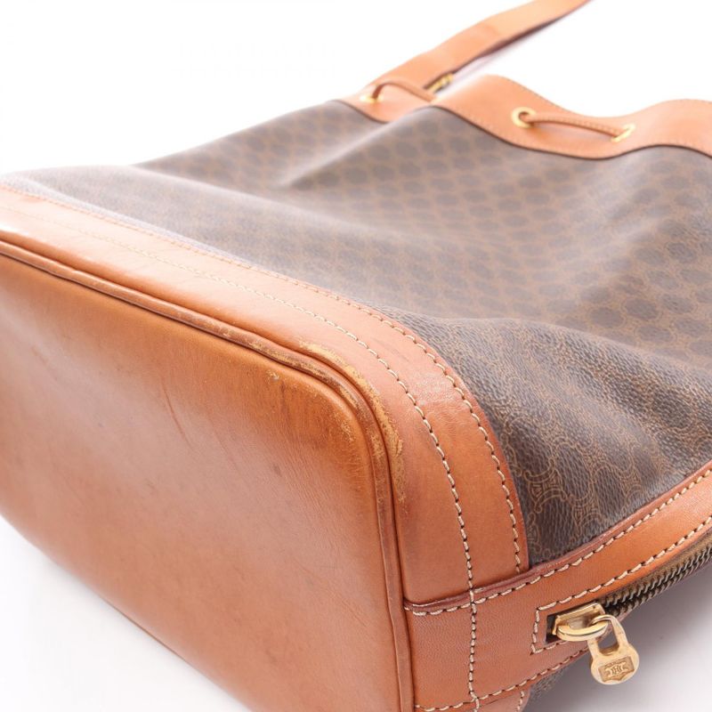 Celine Shoulder Bag Dark Brown PVC Coated Canvas Leather Macadam Shoulder Bag