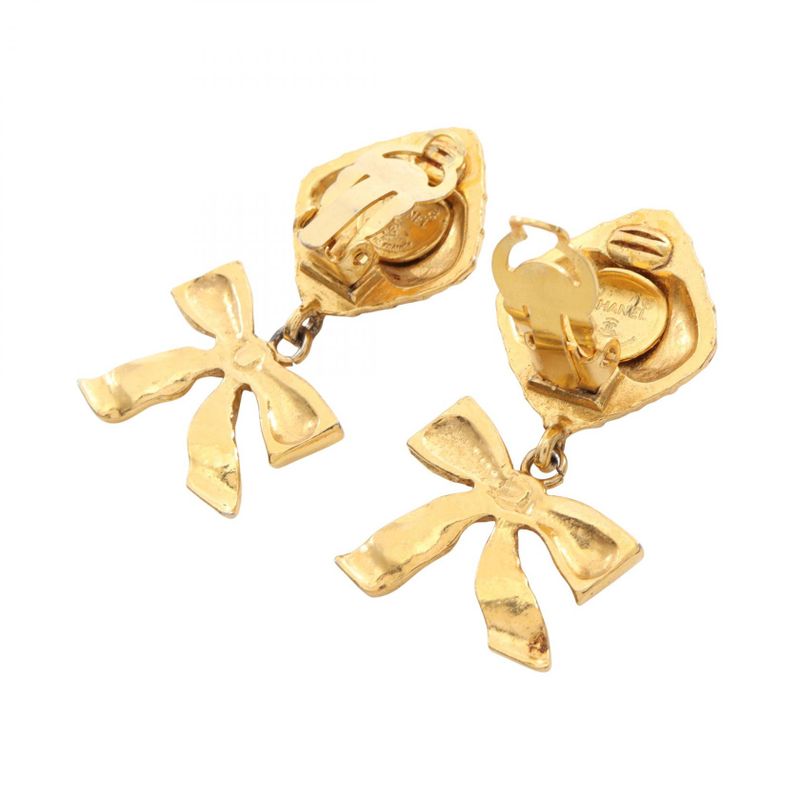 Chanel Earring Matelasse Ribbon GP (gold Plated) Earring Ladies Used A