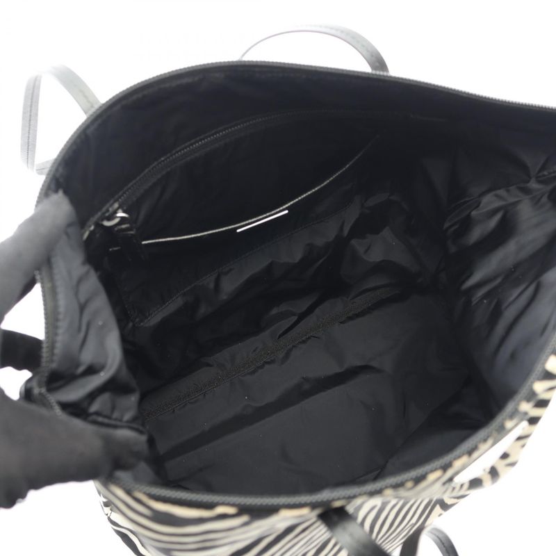 Prada Tote Bag Tessuto Stampat 1bg189 Zebra Nylon Saffiano Leather Triangle