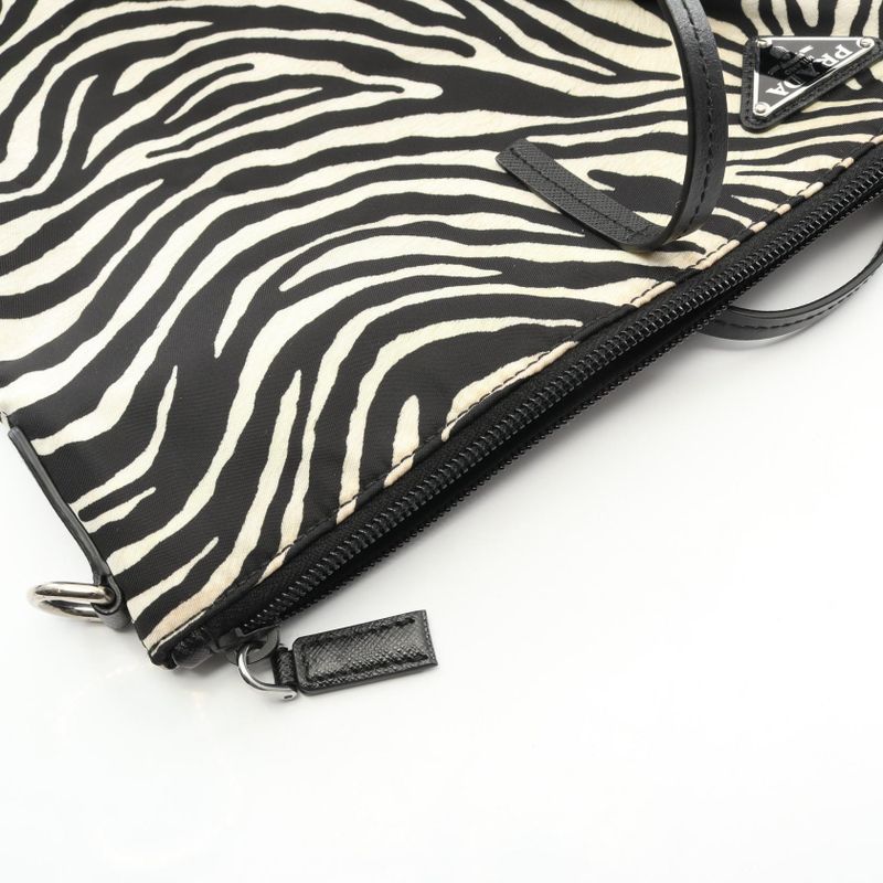 Prada Tote Bag Tessuto Stampat 1bg189 Zebra Nylon Saffiano Leather Triangle