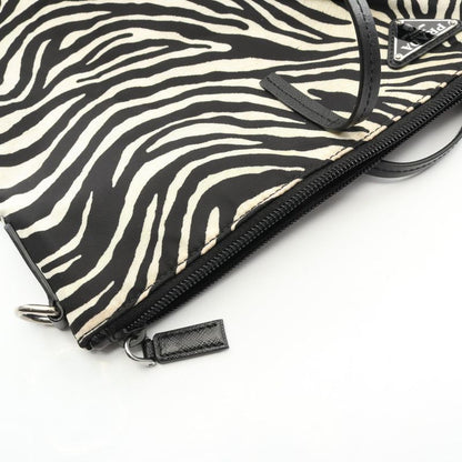 Prada Tote Bag Tessuto Stampat 1bg189 Zebra Nylon Saffiano Leather Triangle