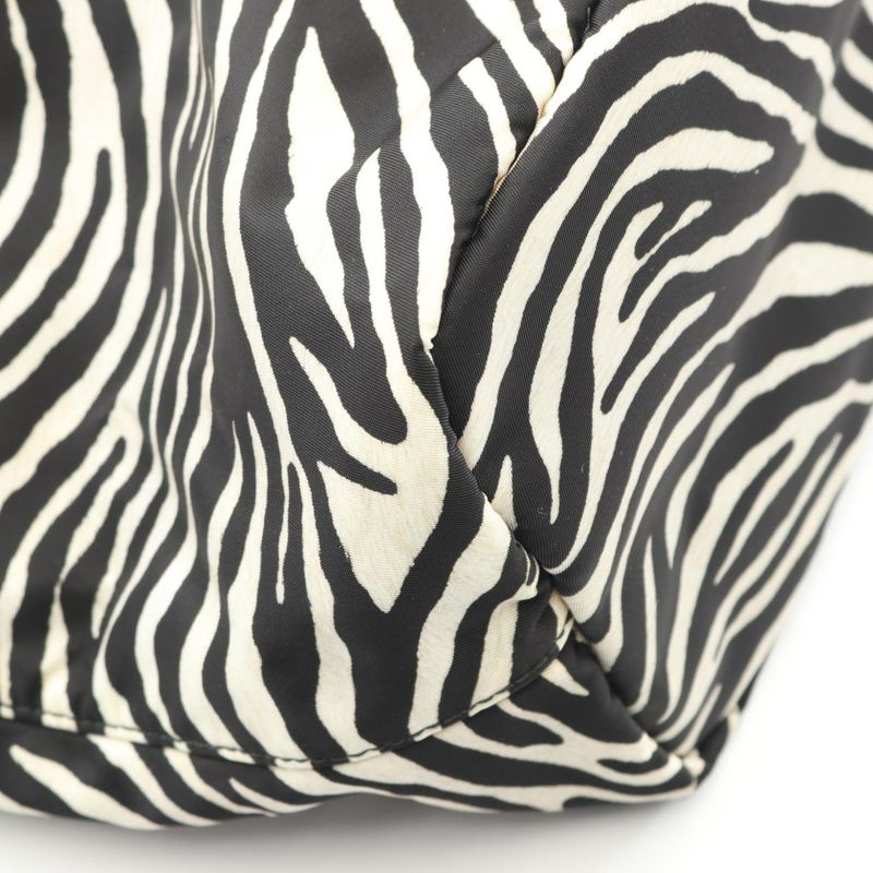 Prada Tote Bag Tessuto Stampat 1bg189 Zebra Nylon Saffiano Leather Triangle