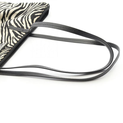 Prada Tote Bag Tessuto Stampat 1bg189 Zebra Nylon Saffiano Leather Triangle