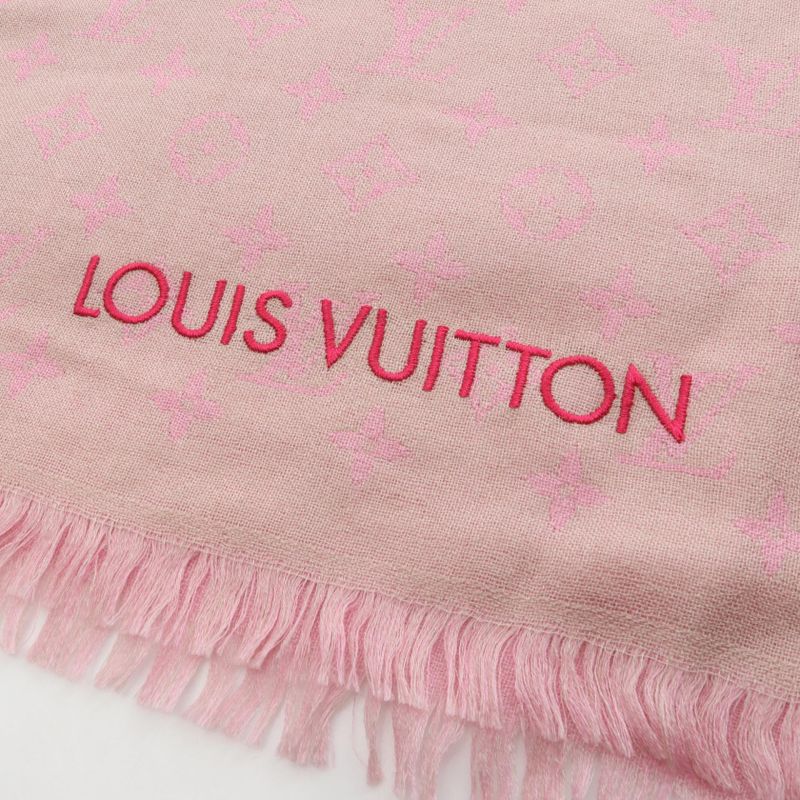 Louis Vuitton Shawl Monogram Wool Silk Scarf Women's Used A