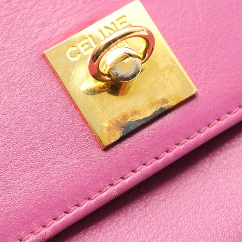 Celine Shoulder Bag Pink Purple Leather Shoulder Bag Ladies Used B