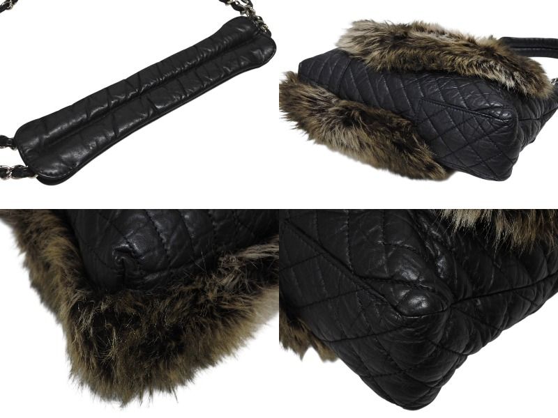 Chanel 2-Way Bag 2.55 CC Logo Calfskin Faux Fur Black Silver — view 5