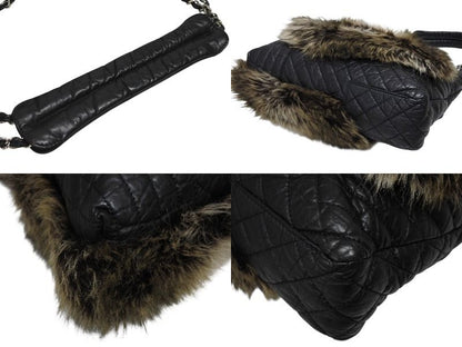 Chanel 2-Way Bag 2.55 CC Logo Calfskin Faux Fur Black Silver — view 5