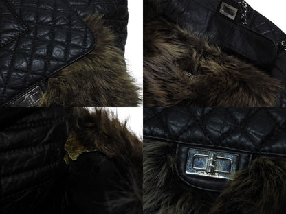 Chanel 2-Way Bag 2.55 CC Logo Calfskin Faux Fur Black Silver — view 6