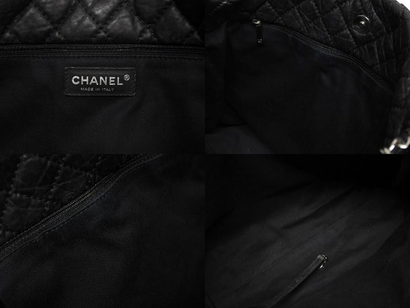 Chanel 2-Way Bag 2.55 CC Logo Calfskin Faux Fur Black Silver — view 8