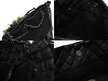 Chanel 2-Way Bag 2.55 CC Logo Calfskin Faux Fur Black Silver — view 7