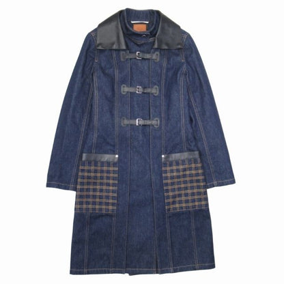 21aw Hermes Shearling Color Leather Combination Denim Long Coat Serie Button