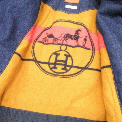 21aw Hermes Shearling Color Leather Combination Denim Long Coat Serie Button