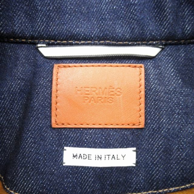 21aw Hermes Shearling Color Leather Combination Denim Long Coat Serie Button