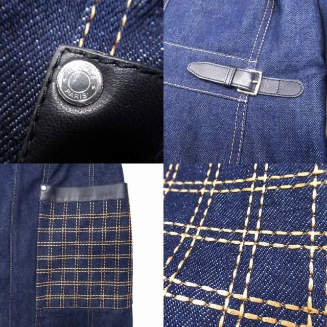 21aw Hermes Shearling Color Leather Combination Denim Long Coat Serie Button
