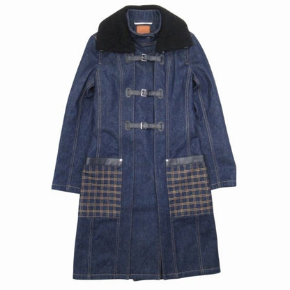21aw Hermes Shearling Color Leather Combination Denim Long Coat Serie Button