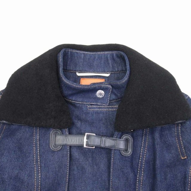 21aw Hermes Shearling Color Leather Combination Denim Long Coat Serie Button