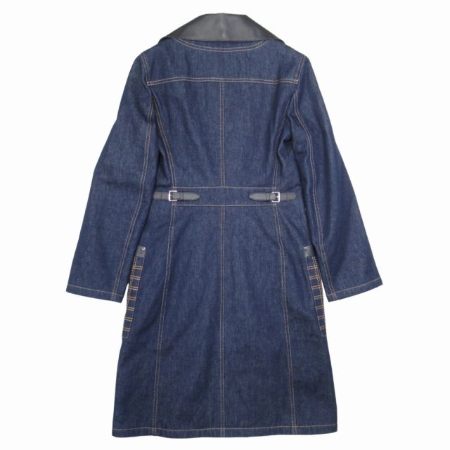 21aw Hermes Shearling Color Leather Combination Denim Long Coat Serie Button