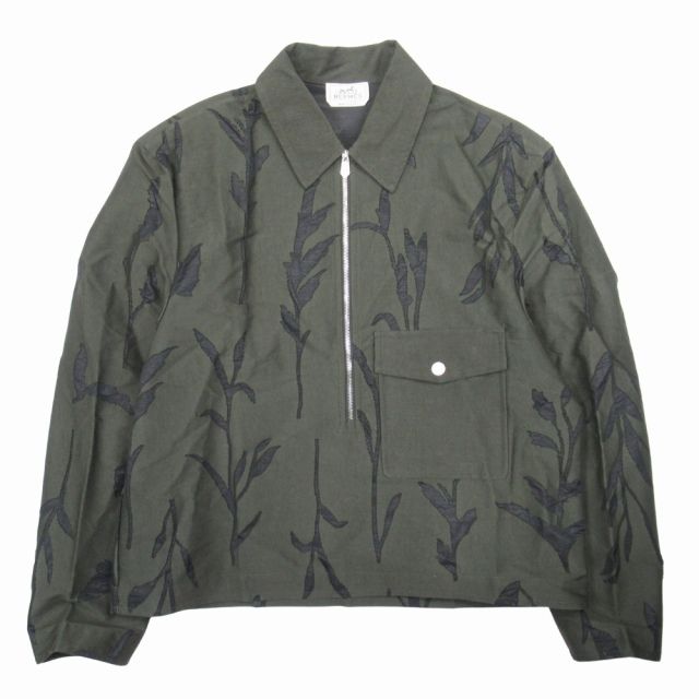 23ss Hermes Herbier Deperlant Half Zip Shirt Jacket Serie Button Pullover