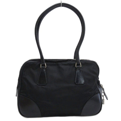 Prada Triangle Plate One Shoulder Bag Nylon Leather Black