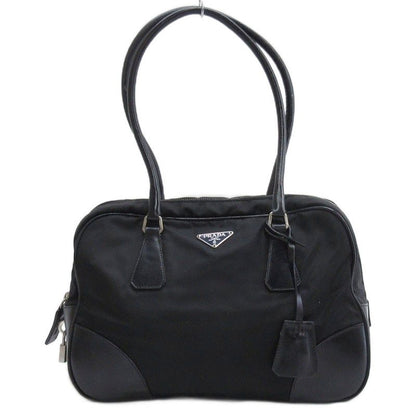Prada Triangle Plate One Shoulder Bag Nylon Leather Black