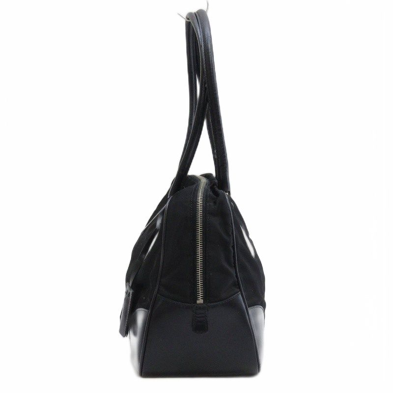 Prada Triangle Plate One Shoulder Bag Nylon Leather Black